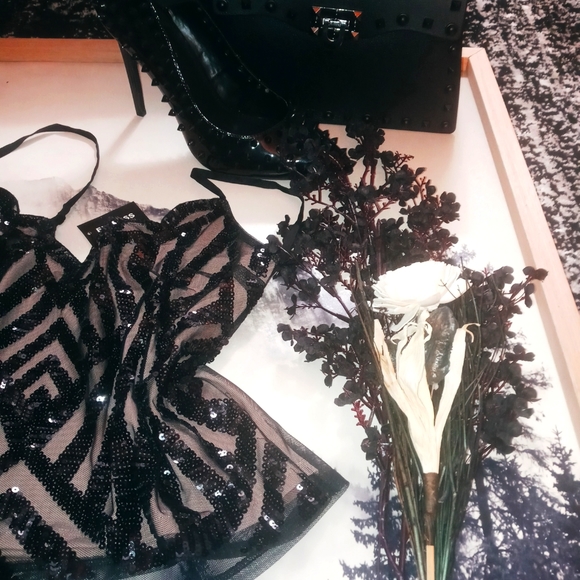 Express Tops - black sequin holiday party express cami